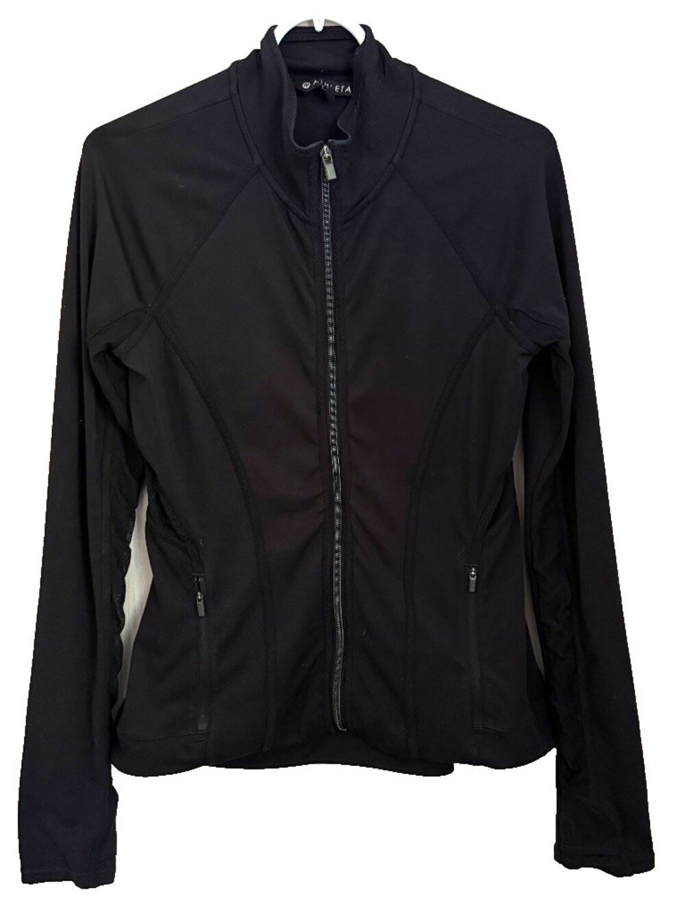 Athleta Black Zip Up Athletic Jacket XS Mesh Back Thumbholes Lightweight Running